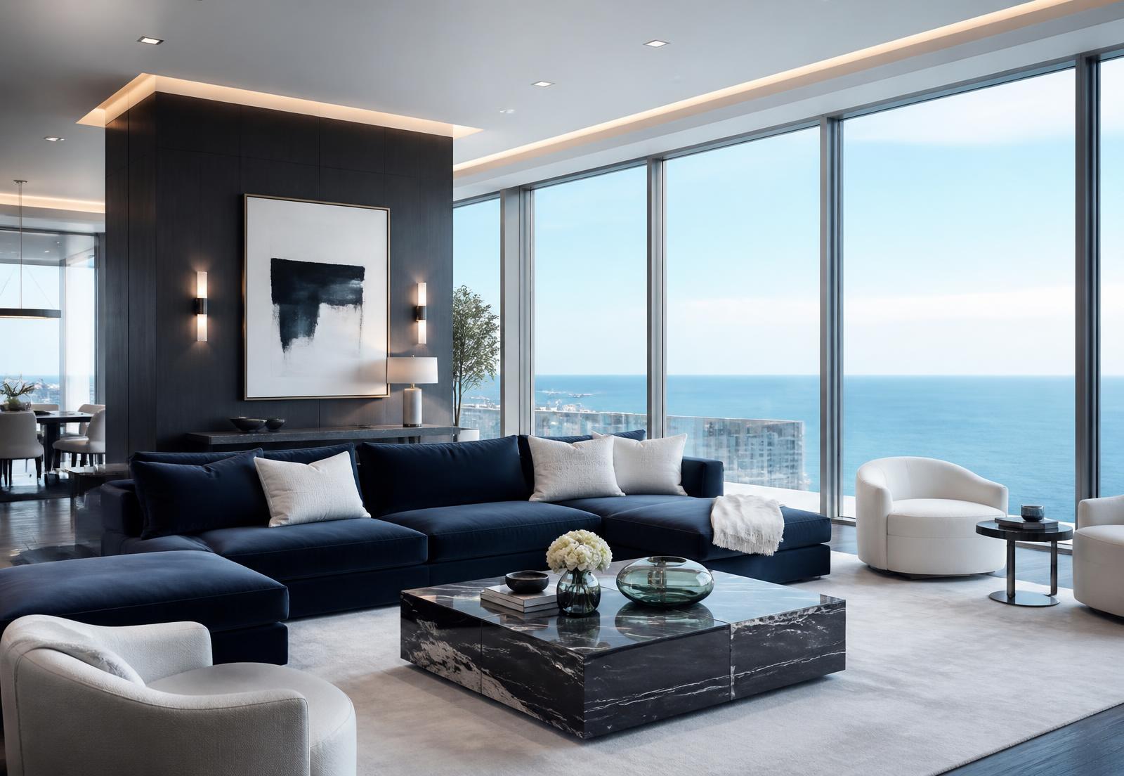 Spotless luxury living room cleaned by KM Cleaning Services